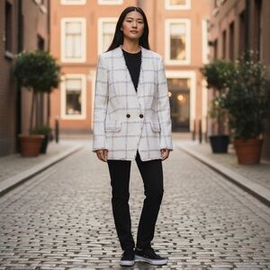 Ann Taylor Tweed‎ Windowpane Double Breasted Blazer Button Front Size 14 NWT